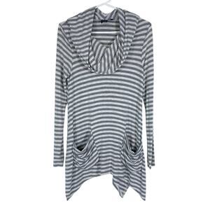 Blue Saks Fifth Avenue Striped Cowl Neck Lagonlook Tunic Top Hood Size Small